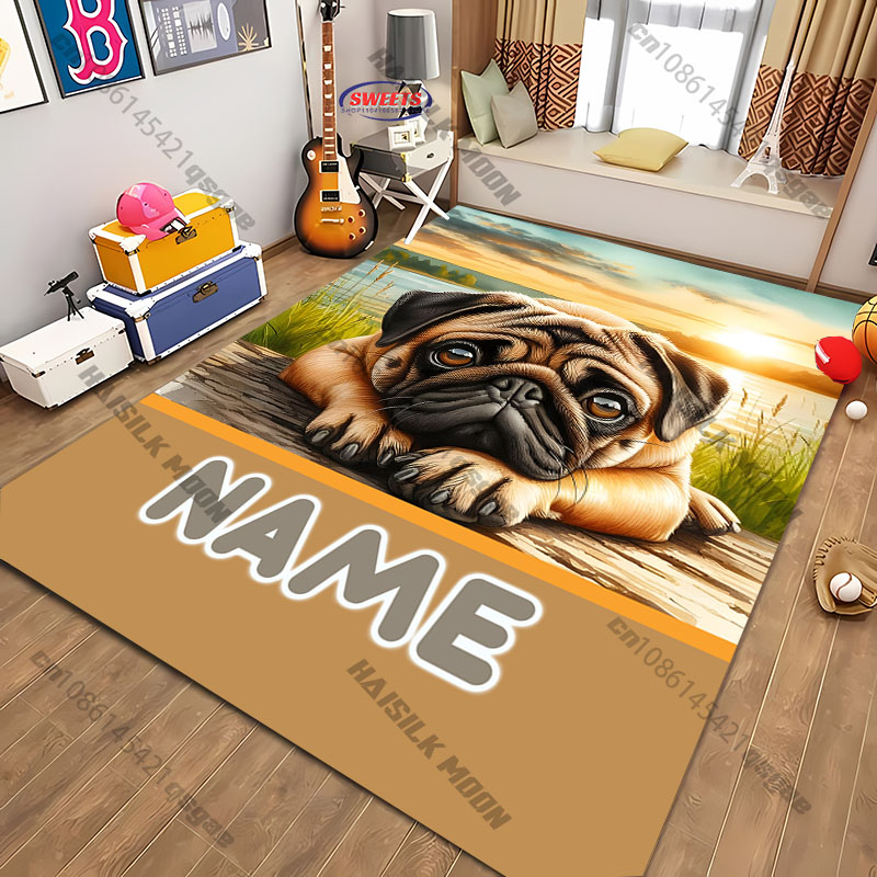 Home Bathroom Name - Personalized Pug Dog Area Rug, Custom