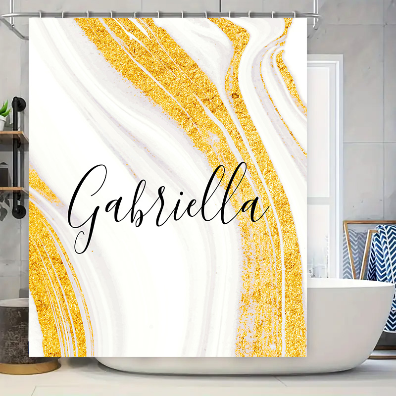 Home Bathroom Name - Gold Marble Shower Curtain Personalized Name