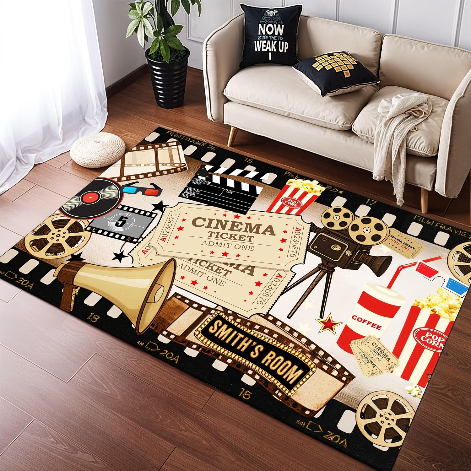 Home Bathroom Name - Personalized Name Cinema Carpet, Soft Non-Slip