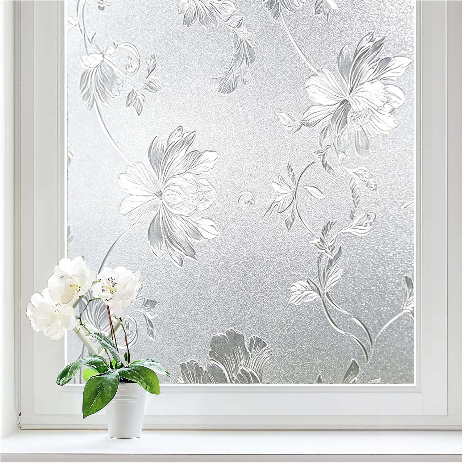 Home Bathroom Window Tint - Floral Frosted Window Privacy Film Static