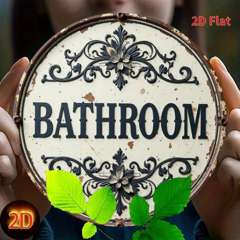 Home Bathroom Name - 2D Flat, 1pc Vintage Round Metal