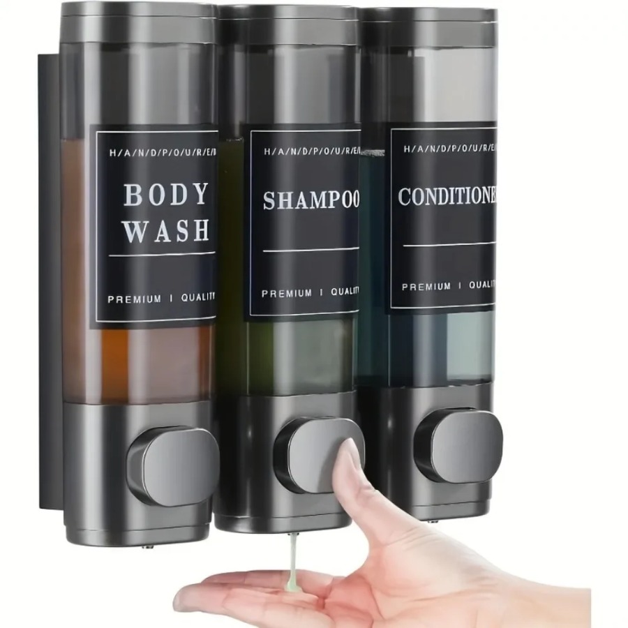 Home Bathroom Wall Soap Dispenser - Wall Mounted Triple Shampoo Conditioner Soap