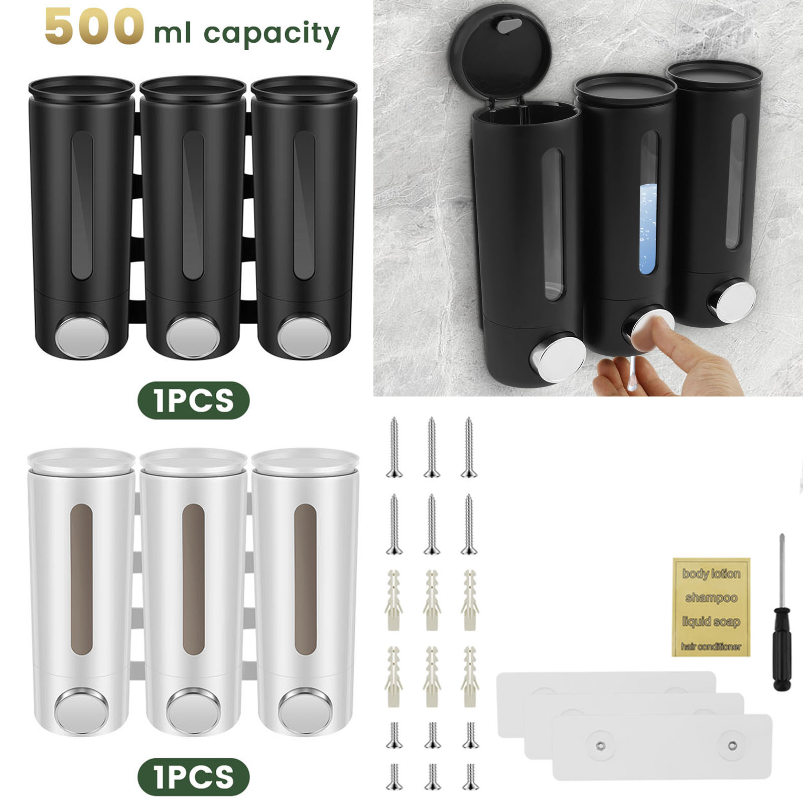 Home Bathroom Wall Soap Dispenser - 500ml Wall Mounted Bathroom Liquid Soap
