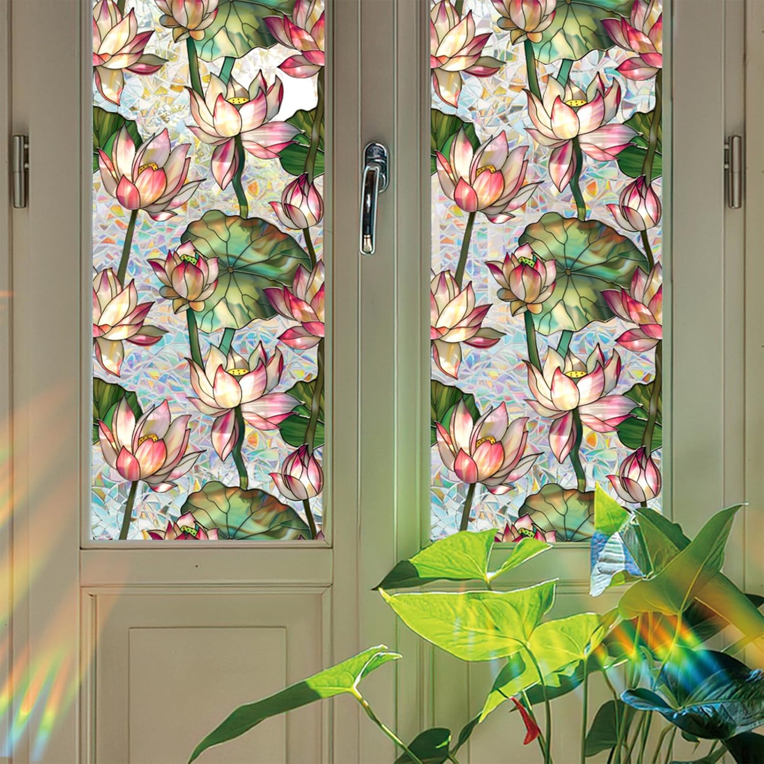 Lotus Flowers Stained Glass Wi - Home Bathroom Window Tint ulasan dan harga