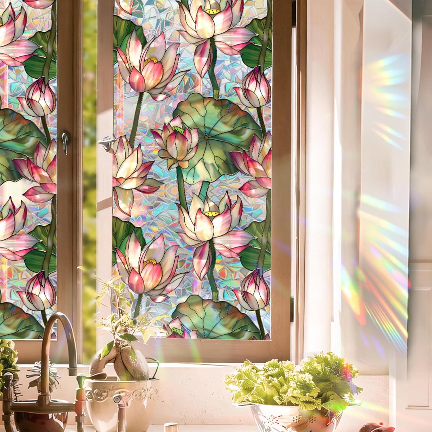 Lotus Flowers Stained Glass Wi - Home Bathroom Window Tint ulasan dan harga