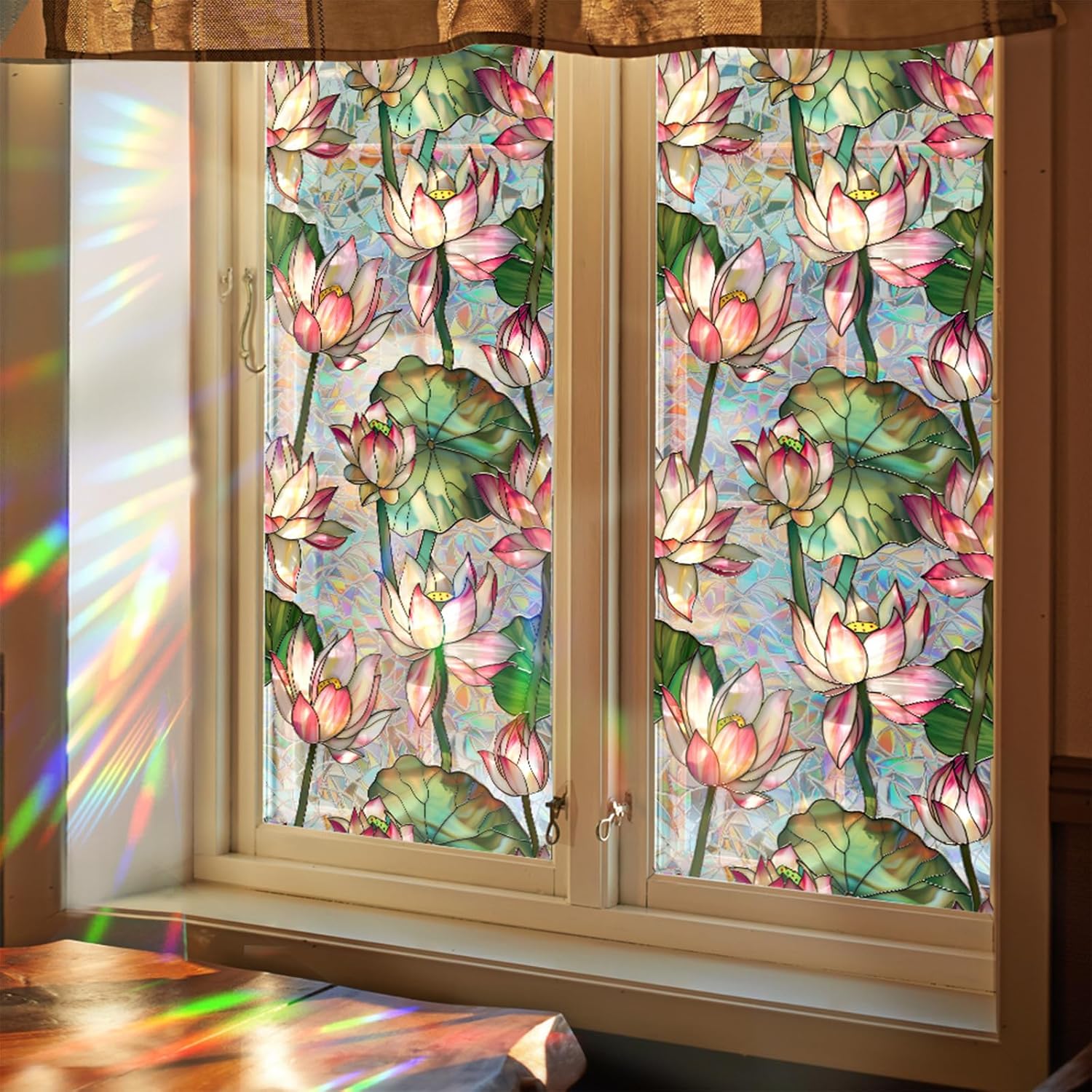 Lotus Flowers Stained Glass Wi - Home Bathroom Window Tint ulasan dan harga