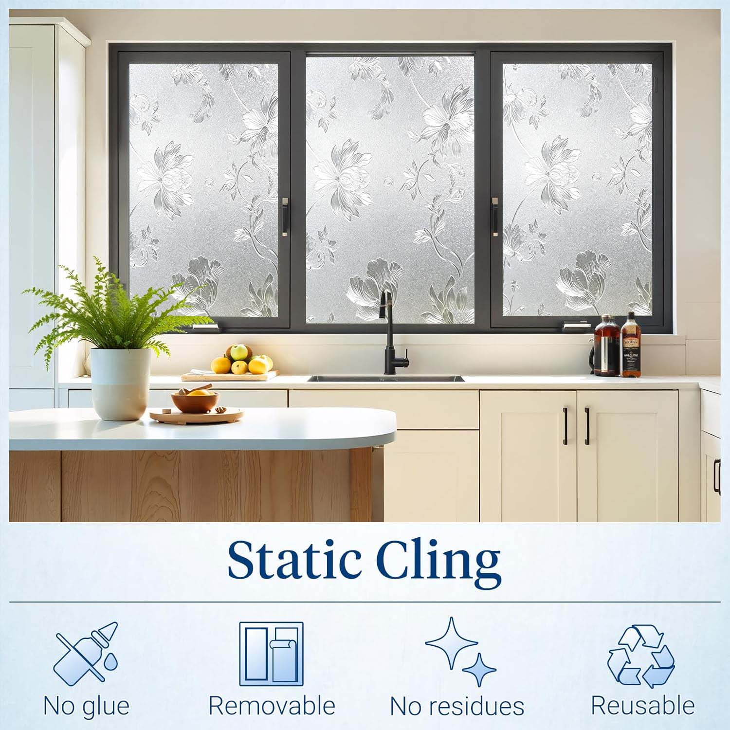 Floral Frosted Window Privacy  - Home Bathroom Window Tint ulasan dan harga