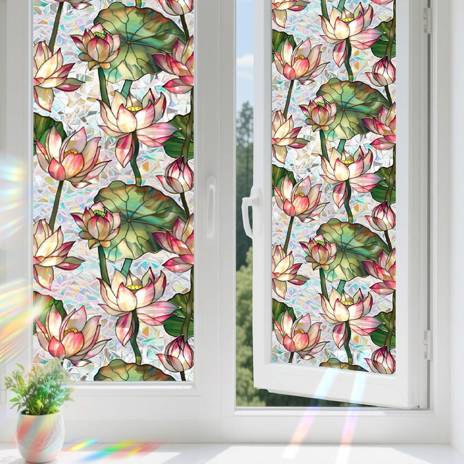 Rainbow Lotus Stained Glass Wi - Home Bathroom Window Tint ulasan dan harga