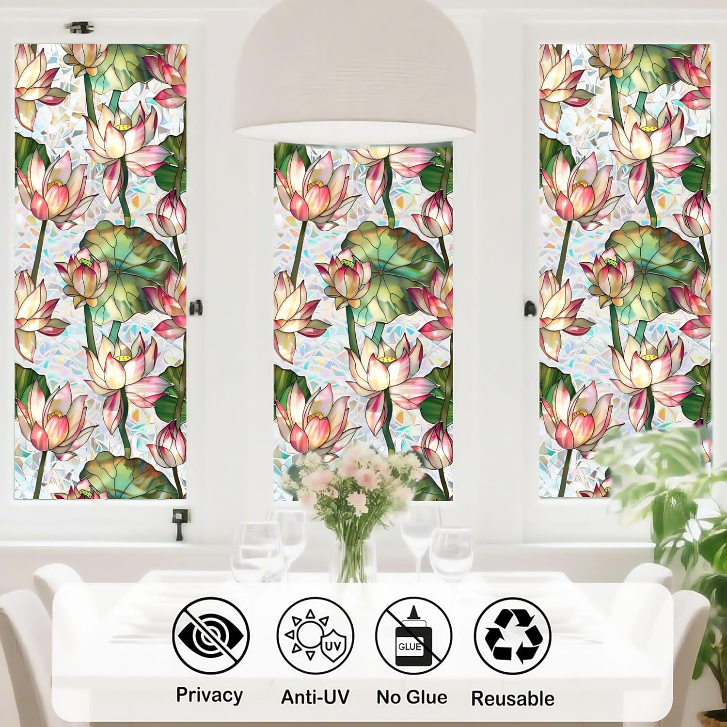 Rainbow Lotus Stained Glass Wi - Home Bathroom Window Tint ulasan dan harga