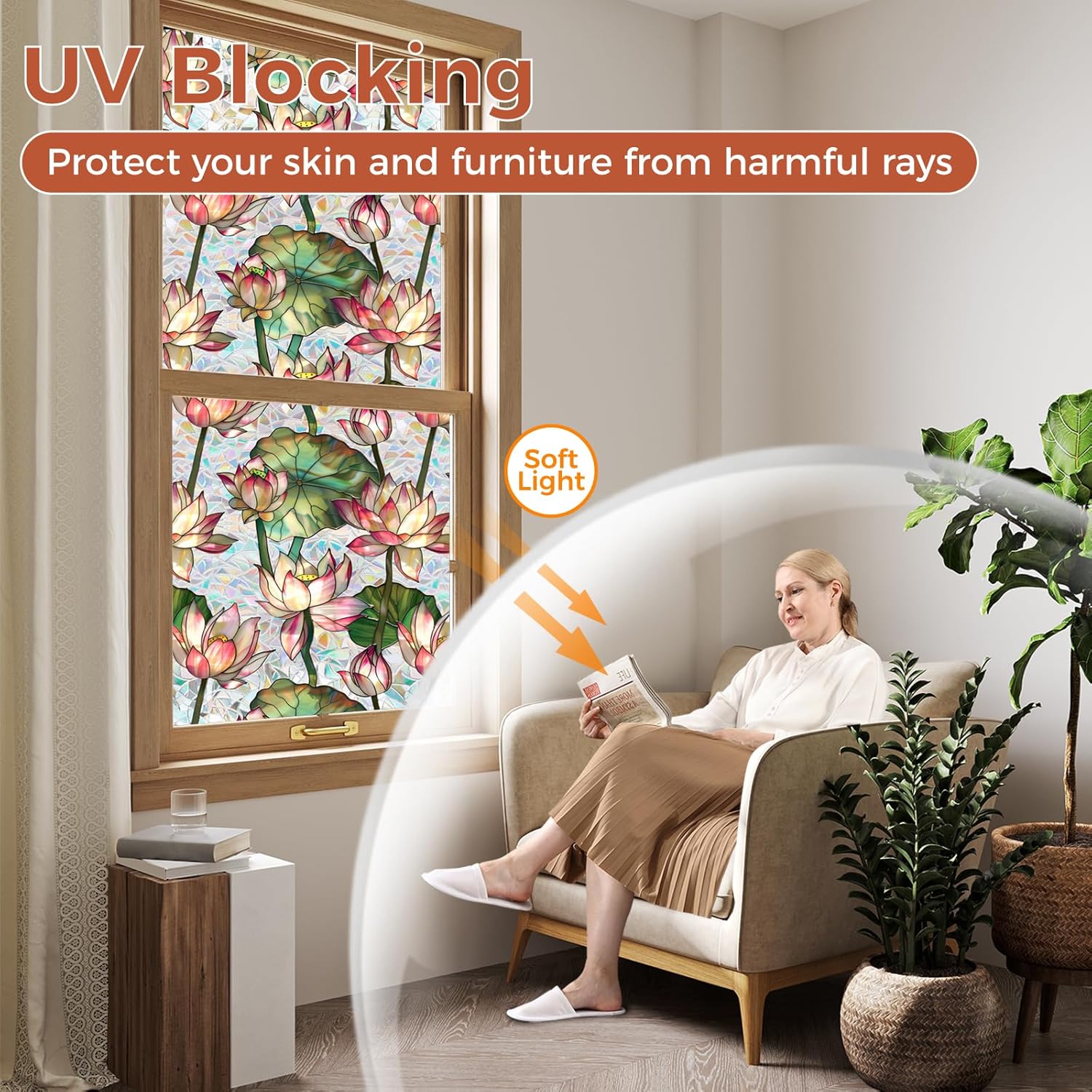 Rainbow Lotus Stained Glass Wi - Home Bathroom Window Tint ulasan dan harga
