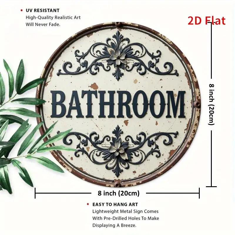 2D Flat, 1pc Vintage Round Met - Home Bathroom Name ulasan dan harga