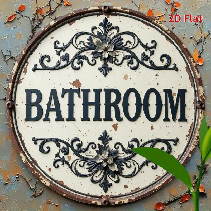 2D Flat, 1pc Vintage Round Met - Home Bathroom Name ulasan dan harga