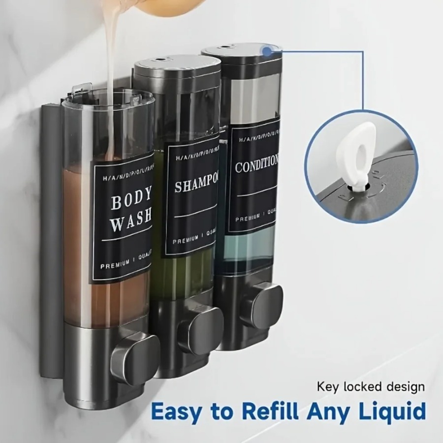 Wall Mounted Triple Shampoo Co - Home Bathroom Wall Soap Dispenser ulasan dan harga